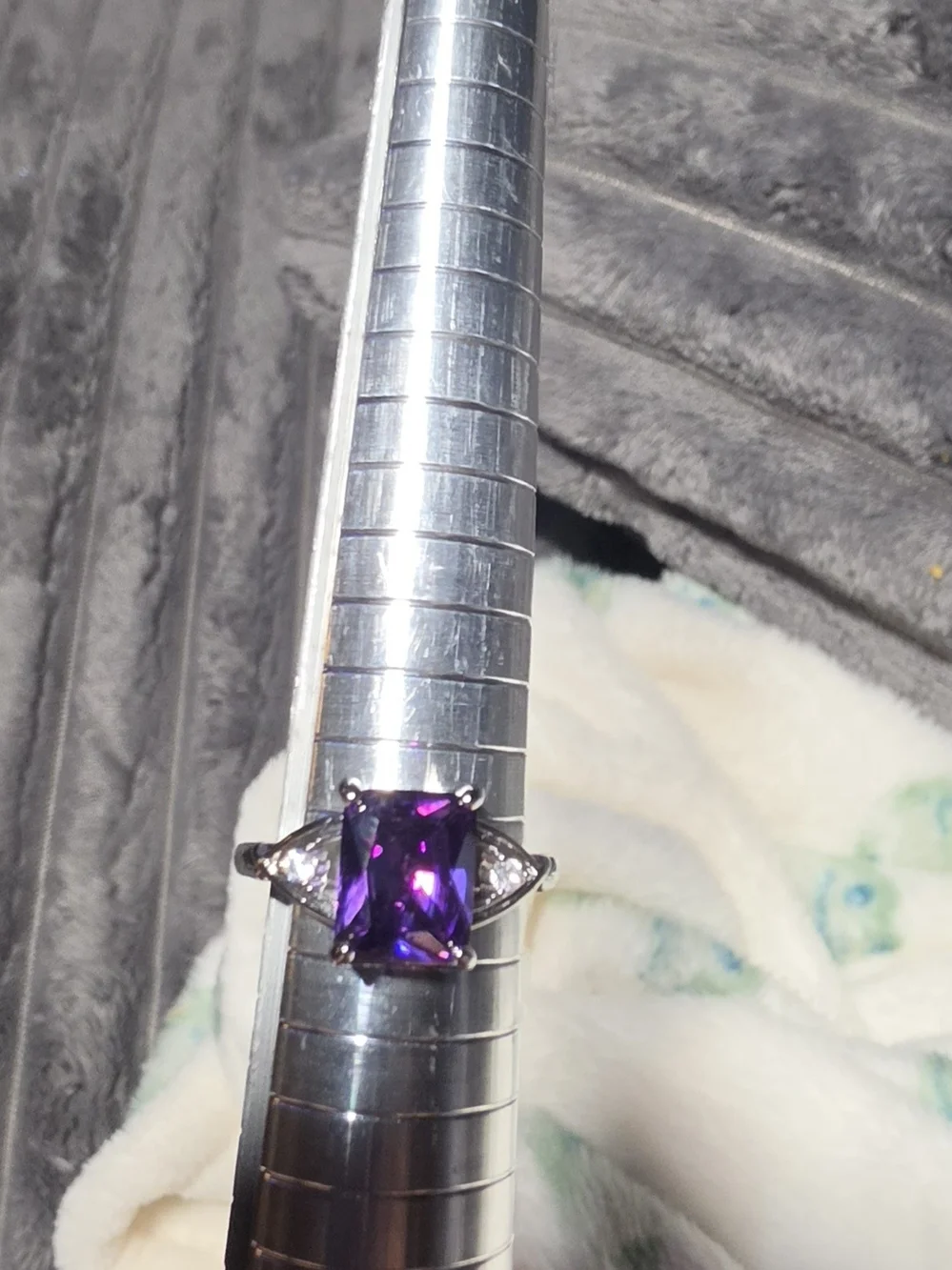 Sterling Silver Purple Gemstone Ring with Accent Stones